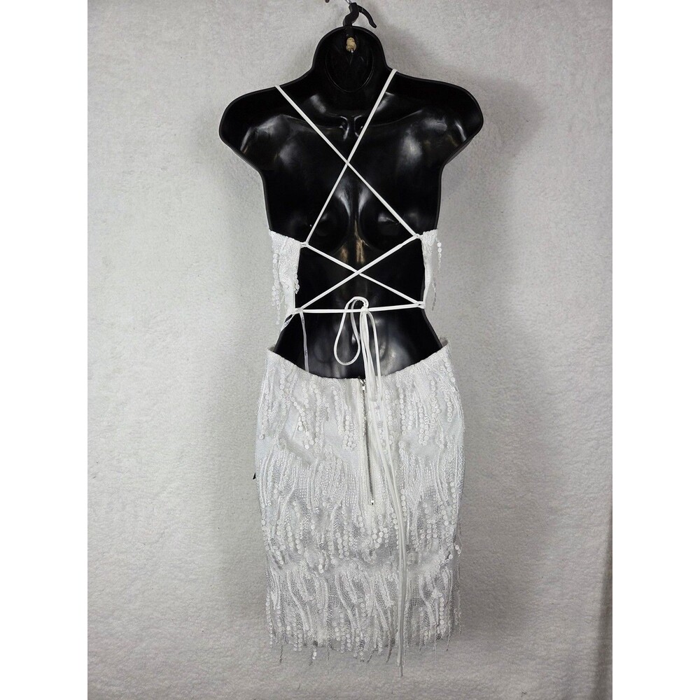 Lulus Fringe‎ Mini Dress XL White Sequin Backless Flapper Gatsby Party Prom NWT - Picture 8 of 12